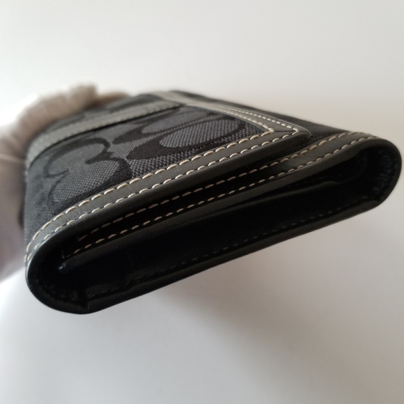 Coach Signature Jacquard Leather Tri-Fold Wallet With Checkbook Cover - Picture 7 of 11